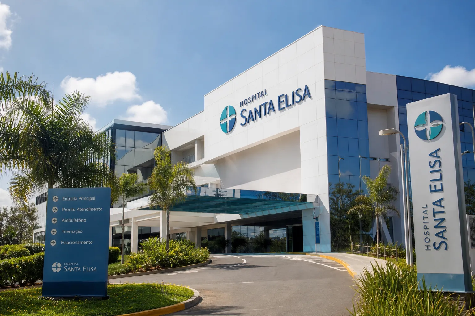 Interior de hospital moderno em Jundiaí — rede credenciada de planos de saúde