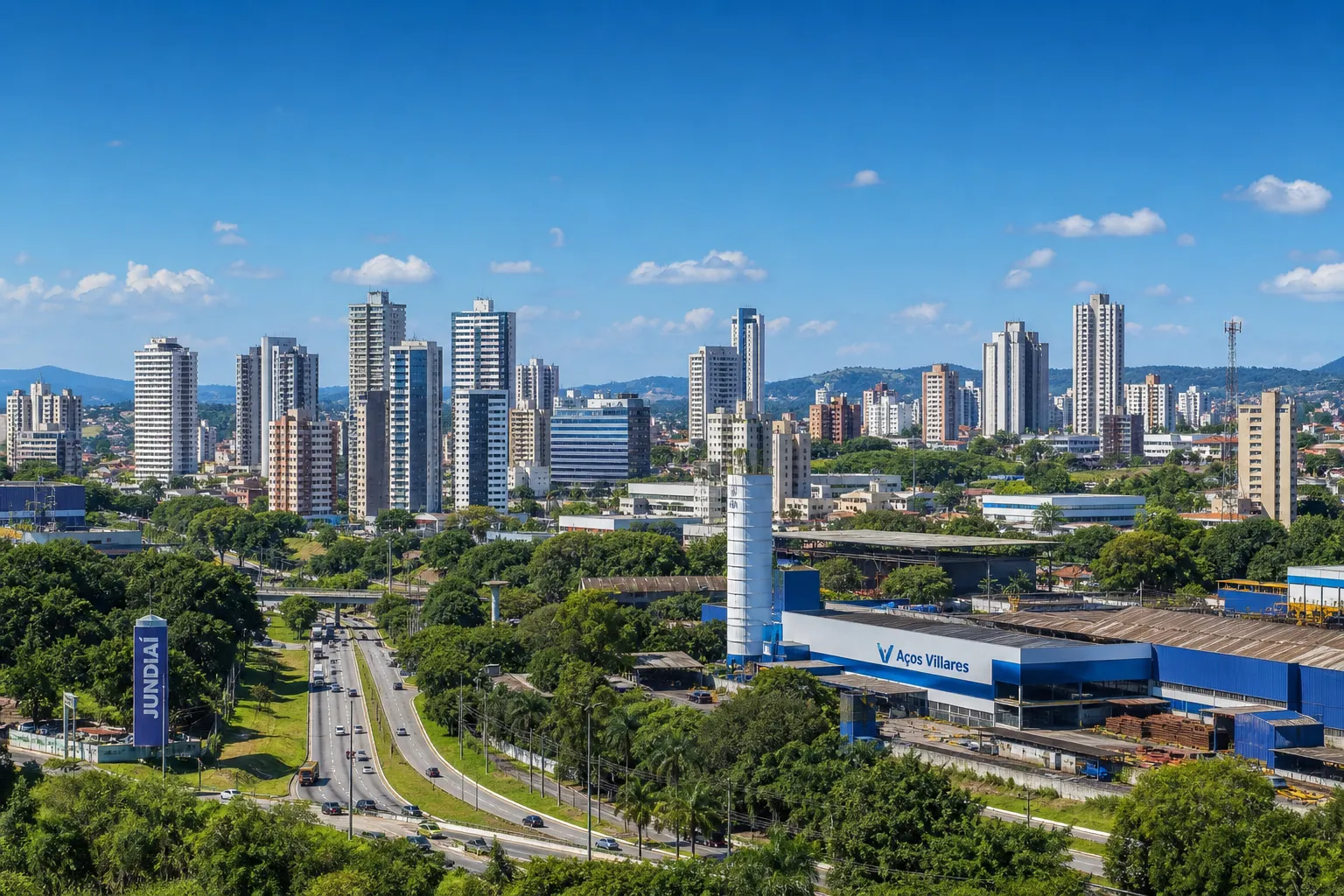 Vista panorâmica de Jundiaí SP com destaque para o polo industrial e cobertura de planos de saúde na região