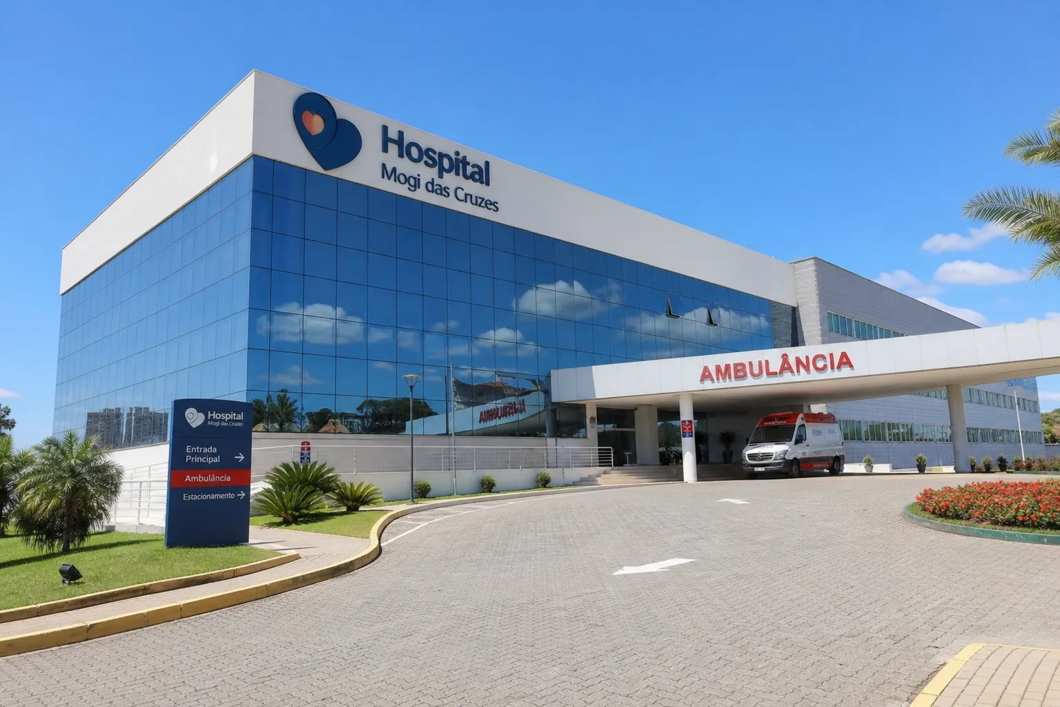 Interior de hospital moderno em Mogi das Cruzes — rede credenciada de planos de saúde Amil, Hapvida, SulAmérica, Bradesco e São Miguel Saúde