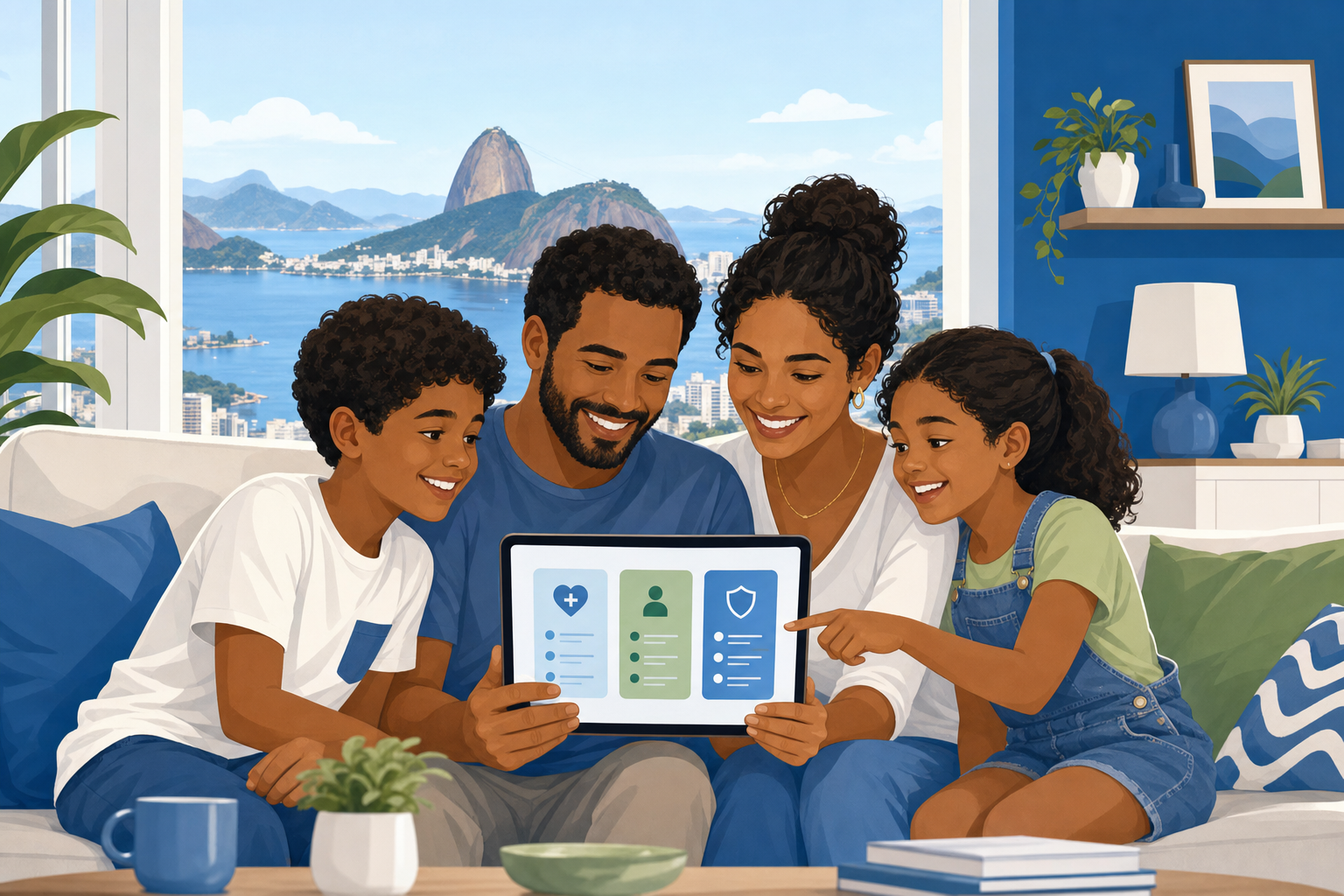 Família no Rio de Janeiro escolhendo plano de saúde individual ou familiar — comparar operadoras