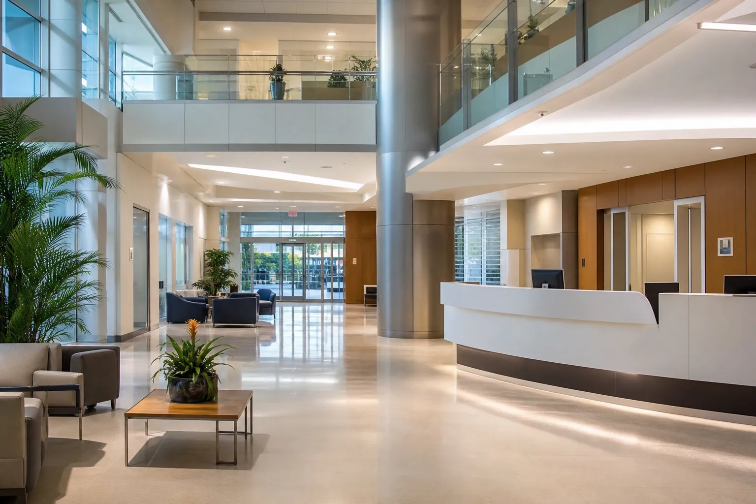 Interior de hospital moderno em São José dos Campos — rede credenciada de planos de saúde