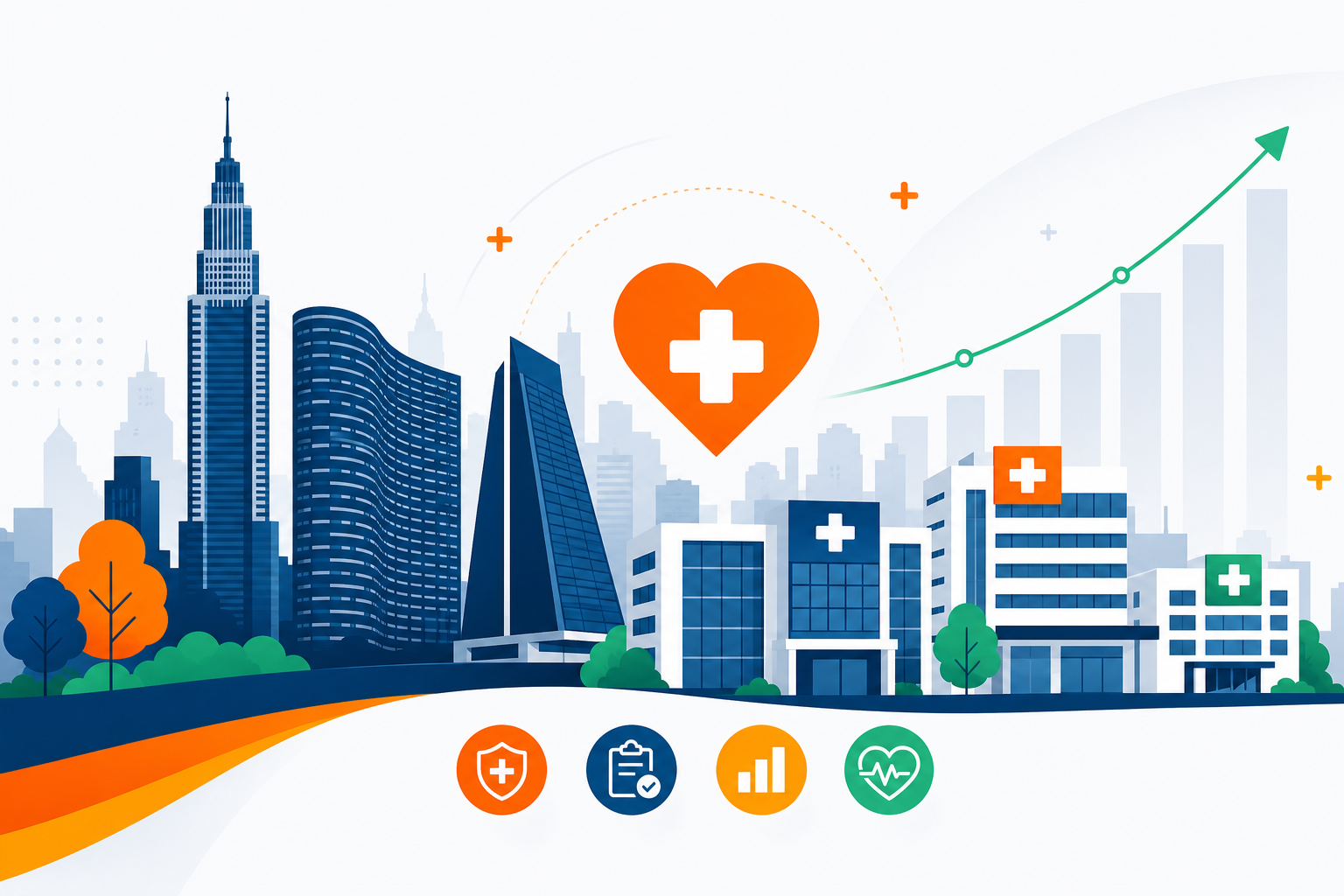 Skyline de São Paulo com hospitais credenciados da Ampla Saúde